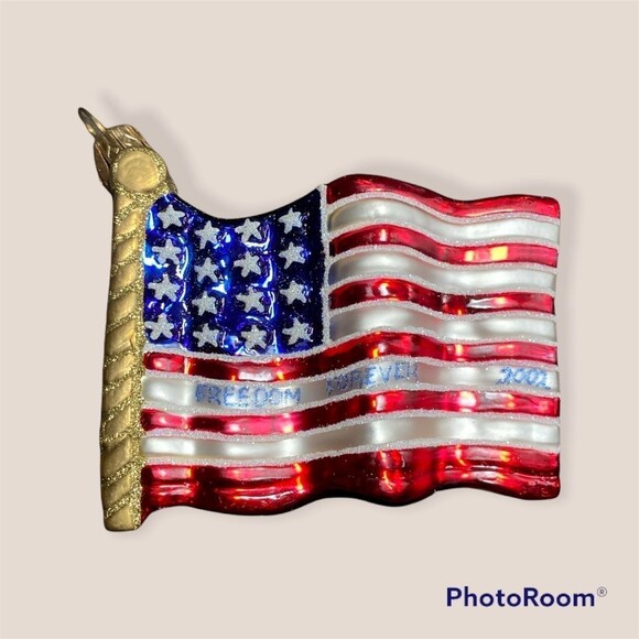 3pc Patriotic Ornaments Poland 2002 Winterthur Museum Flag Star Heart w/ Box - Picture 2 of 8